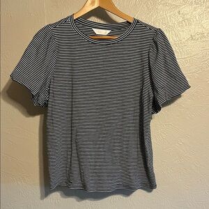 Lauren Conrad Classic Cotton Blend Navy and White Striped Shirt XL